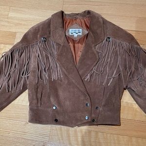 Genuine Vintage Fringe Leather, Brown Suede Fringe Leather Jacket